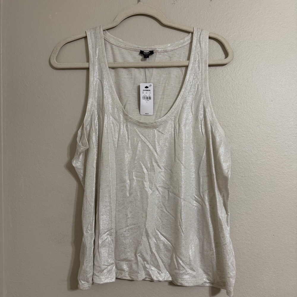 Express Metallic Silver Tank Top